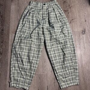 BDG UO Women's XS Baggy Fit Green Plaid Elastic Waist Button Stretch Casual Pant